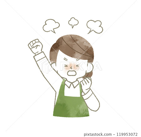 穿著憤怒圍裙的女人-水彩 119953072