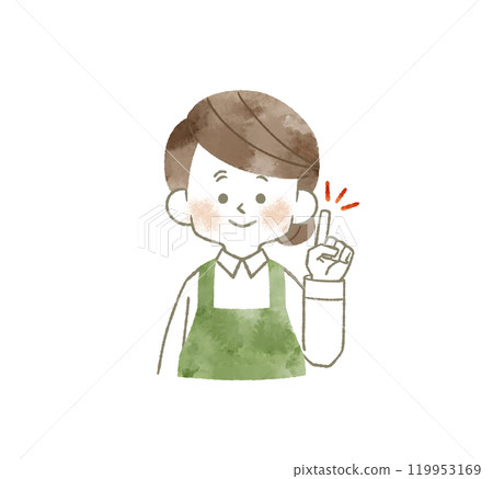 穿著圍裙的女人舉起食指 — 水彩 119953169