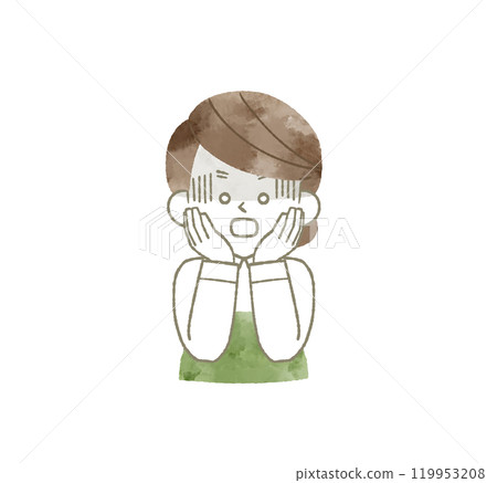 Shocked woman wearing an apron - watercolor Shocked woman wearing an apron - watercolor 119953208