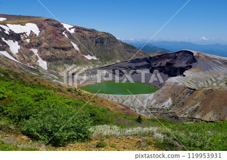 The Okama crater of Zao, with Mount Umanose and Mount Kumano in the background The Okama crater of Zao, with Mount Umanose and Mount Kumano in the background 119953931