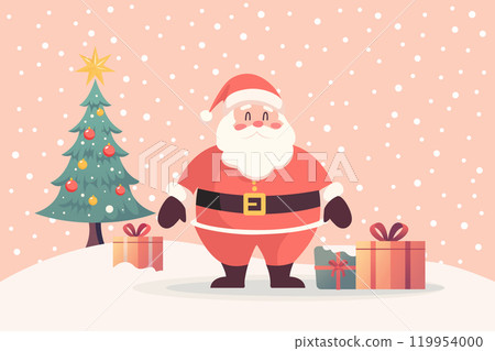 Santa claus standing in snow ground with gift boxes and christmas tree. Vector illustration Santa claus standing in snow ground with gift boxes and christmas tree. Vector illustration 119954000