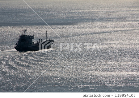 從來島海峽大橋眺望來島海上漂浮的漁船 119954105