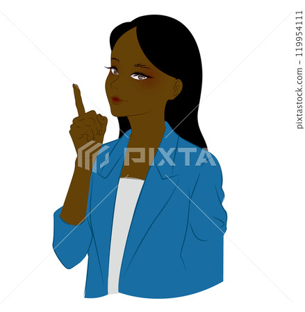 穿著西裝、用手指指著的非裔美國女人 穿著西裝、用手指指著的非裔美國女人 119954111