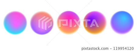 Bright colorful circle gradient set. Round blur gradation background collection. Iridescent radial blurry shape pack for poster, banner, leaflet, brochure. Vector neon fading circular aura bundle 119954120