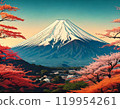 富士山和花卉背景圖像 119954261