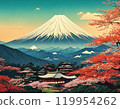 富士山和花卉背景圖像 119954262