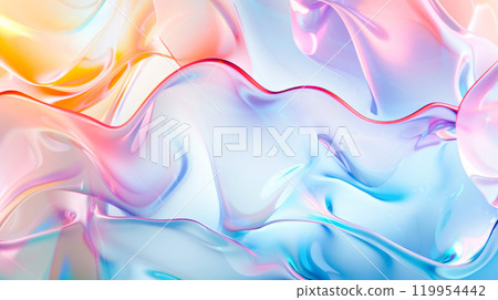 Abstract colorful fluid waves blending pastel hues and vibrant light 119954442