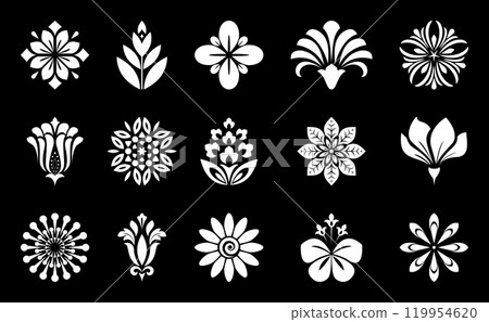Flowers icon set. Flowers isolated on transparent background. Flowers in modern simple. Cute round flower plant nature collection. Vector illustrator Flowers icon set. Flowers isolated on transparent background. Flowers in modern simple. Cute round flower plant nature collection. Vector illustrator 119954620