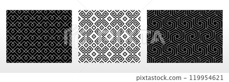 Geometric set of seamless black and white patterns. Simple vector graphics. Geometric set of seamless black and white patterns. Simple vector graphics. 119954621