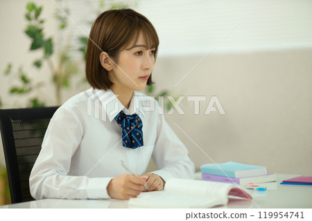 Profile of a high school girl studying 119954741