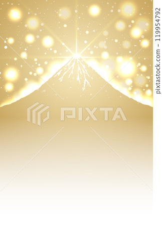 新年賀卡，明信片尺寸，簡約新年賀卡，飾以閃亮金色富士山背景邊框，無文字 119954792