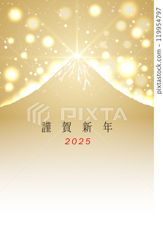 2025 Year of the Snake Postcard size glitter gold Mt. Fuji simple New Year's card background frame 119954797