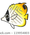 一種名為多刺蝴蝶魚的熱帶魚的插圖 119954803
