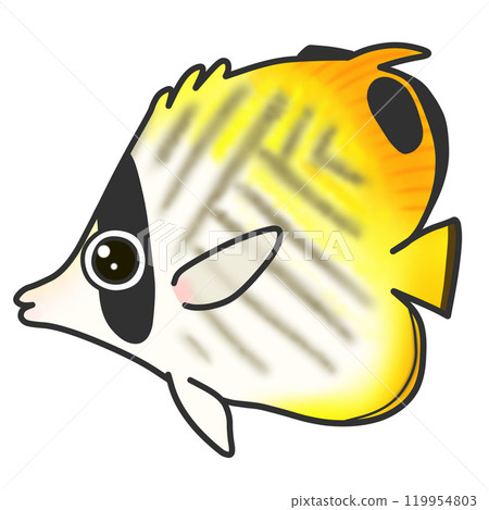 一種名為多刺蝴蝶魚的熱帶魚的插圖 119954803