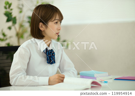 Profile of a high school girl studying Profile of a high school girl studying 119954914