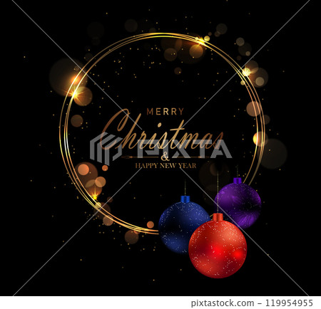 Merry Christmas. Isolated elements with golden glitter wreath and Christmas toys 119954955