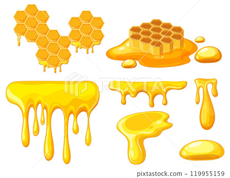 Honeycomb and Honey Drips Illustration Honeycomb and Honey Drips Illustration 119955159