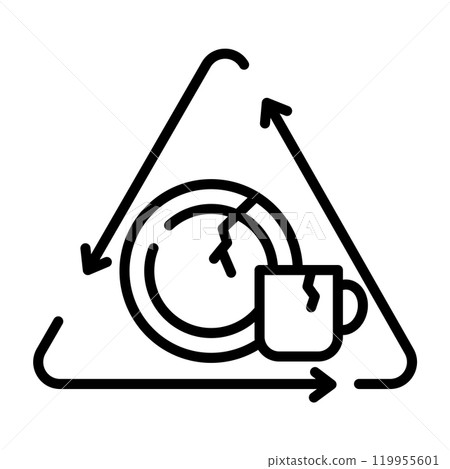 Recycled broken plates and mugs icons. 119955601