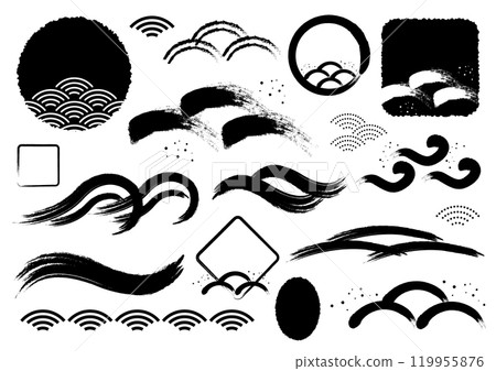 Japanese style brush wave simple material set black 119955876