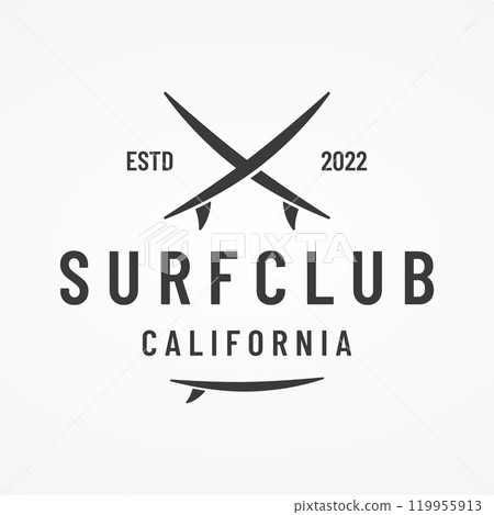 Vintage surfboard Logo template,surfing on a summer beach.For business,badge,holiday, ,label,emblem. 119955913