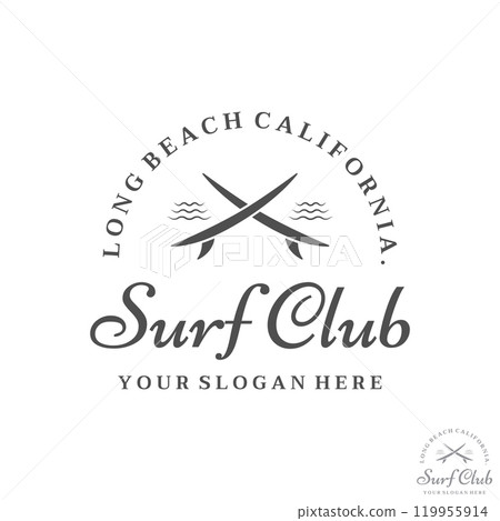 Vintage surfboard Logo template,surfing on a summer beach.For business,badge,holiday, ,label,emblem. Vintage surfboard Logo template,surfing on a summer beach.For business,badge,holiday, ,label,emblem. 119955914