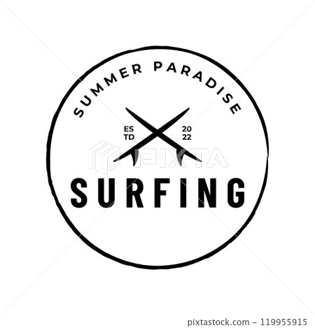 Vintage surfboard Logo template,surfing on a summer beach.For business,badge,holiday, ,label,emblem. 119955915