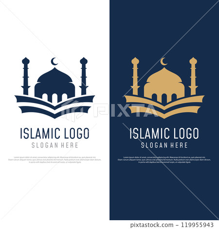 Unique,modern and creative luxury mosque Logo Template with monogram.Logo for islamic,ramadan,company. 119955943