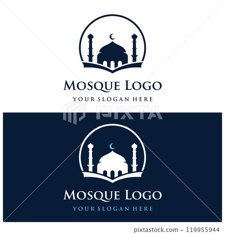 Unique,modern and creative luxury mosque Logo Template with monogram.Logo for islamic,ramadan,company. 119955944