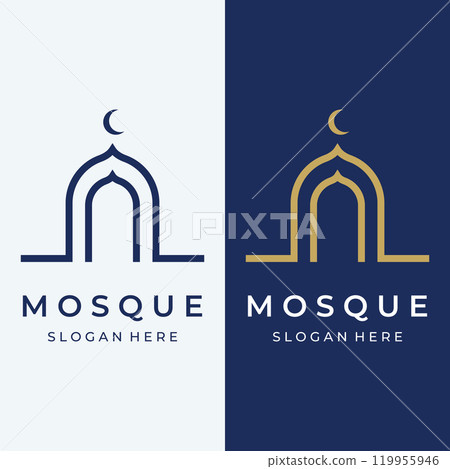 Unique,modern and creative luxury mosque Logo Template with monogram.Logo for islamic,ramadan,company. 119955946
