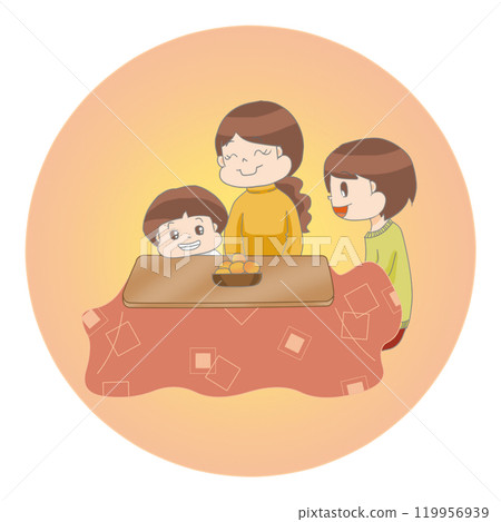 Image of a family warming up in a kotatsu Image of a family warming up in a kotatsu 119956939