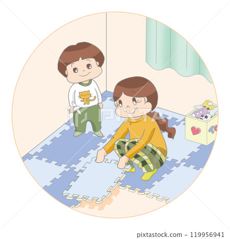 A woman laying a joint mat A woman laying a joint mat 119956941