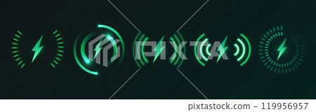 Neon green wireless charging icons set 119956957
