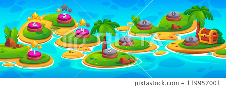 Game level map with palm trees on tropical islands Game level map with palm trees on tropical islands 119957001