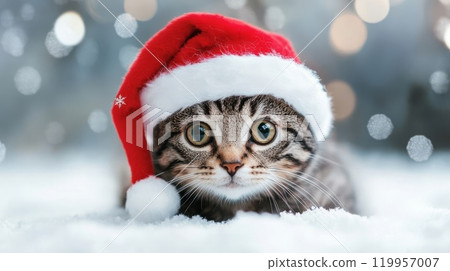 Cat wearing a Santa Claus hat 119957007