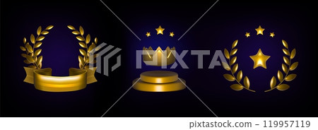 Golden awards set isolated on black background Golden awards set isolated on black background 119957119