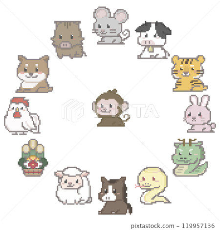 十二生肖圖像像素藝術的主角是一隻猴子 119957136