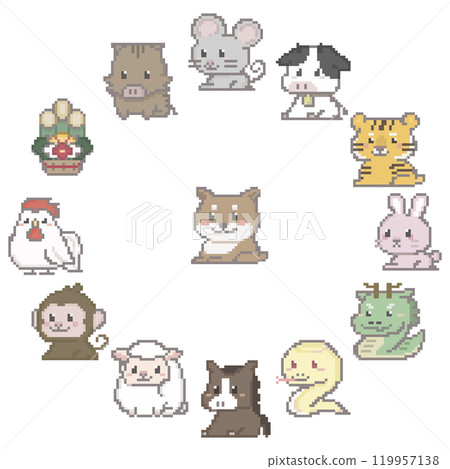 Zodiac image pixel art with dog as the main character 119957138