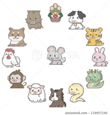 十二生肖圖像像素藝術的主角是一隻老鼠 119957140