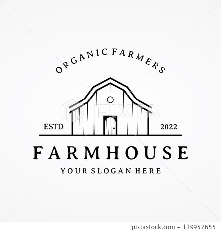 Home or barn logo template design or organic farm barn and vintage animal farm house.Vintage country logo. Home or barn logo template design or organic farm barn and vintage animal farm house.Vintage country logo. 119957655