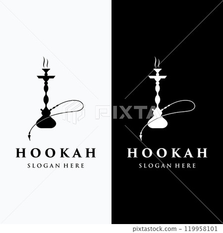 Isolated vintage hookah, shisha or waterpipe Logo design for club, bar, cafe and shop. 119958101