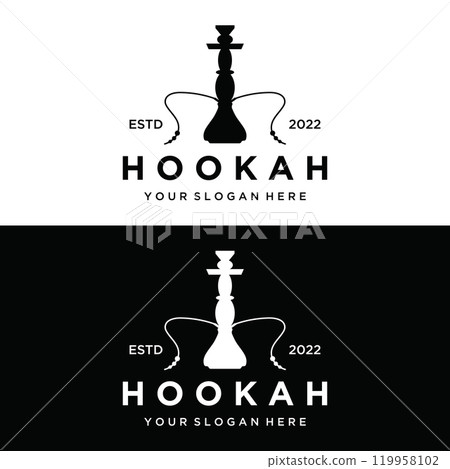 Isolated vintage hookah, shisha or waterpipe Logo design for club, bar, cafe and shop. 119958102