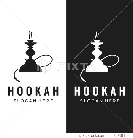 Isolated vintage hookah, shisha or waterpipe Logo design for club, bar, cafe and shop. Isolated vintage hookah, shisha or waterpipe Logo design for club, bar, cafe and shop. 119958104