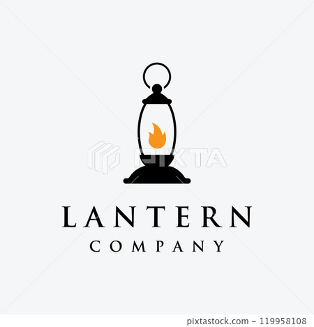 Lantern lamp logo template, street lamp,vintage fire lantern.Logo for business, restaurant. 119958108
