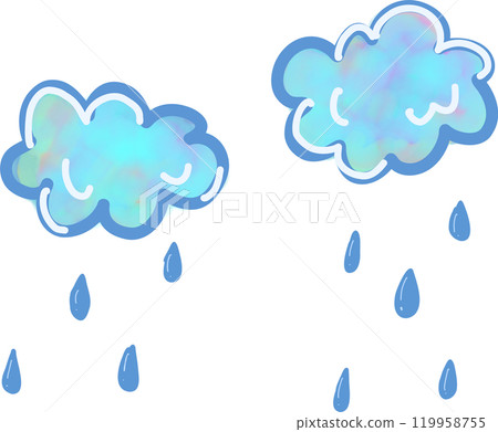 Cute watercolor style rain and cloud illustration material 119958755
