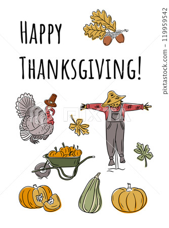 Thanksgiving banner with doodle illustrations 119959542