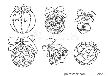 Doodle hand drawn Christmas ornaments set 119959543