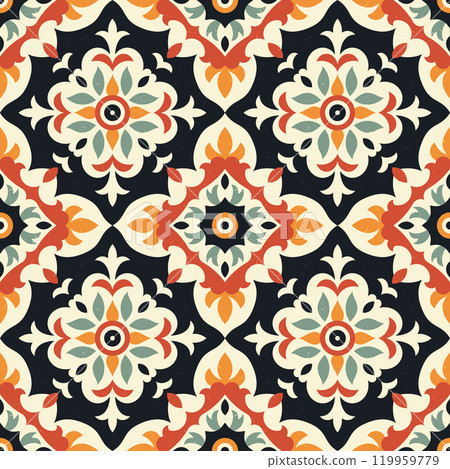 Elegant Vintage Tile Pattern in Earth Tones. Seamless vector background. 119959779