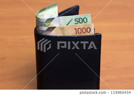 Kenyan shilling in the black wallet Kenyan shilling in the black wallet 119960434