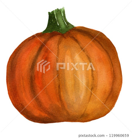 Watercolor pumpkin for halloween and fall. Illustration isolated on white background for design, cards, postcards, menus, posters, business, decor 119960659