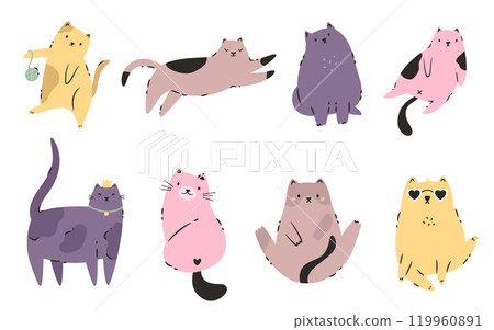Funny Cat Vector Illustrations. Playful and Quirky Feline Characters for Art and Design 119960891